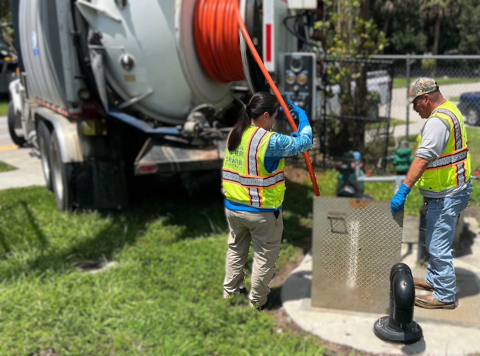 Wastewater Collection Department staff addressing the blockage issue onsite